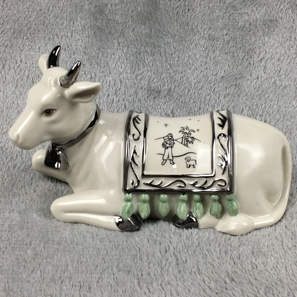 HAWTHORNE VILLAGE Silver Blessings Nativity Crèche Seated Bull Cow Christmas